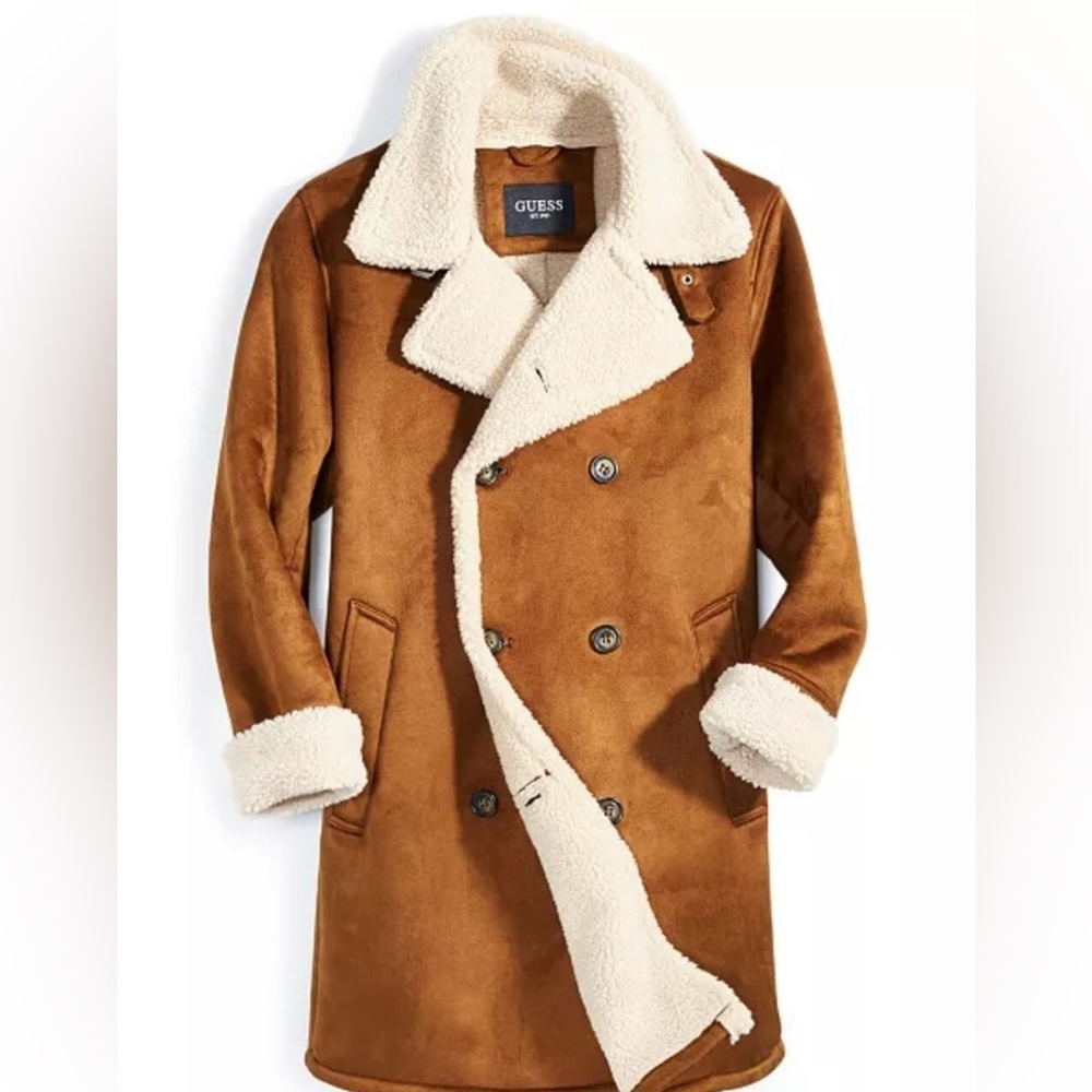 Guess Brown Shearling Pea Coat